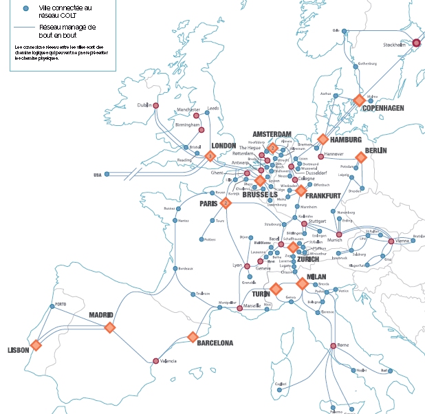 Europe et USA , Fibre Optique Internet, Ethernet, MPLS, Wave vers toutes les capitales